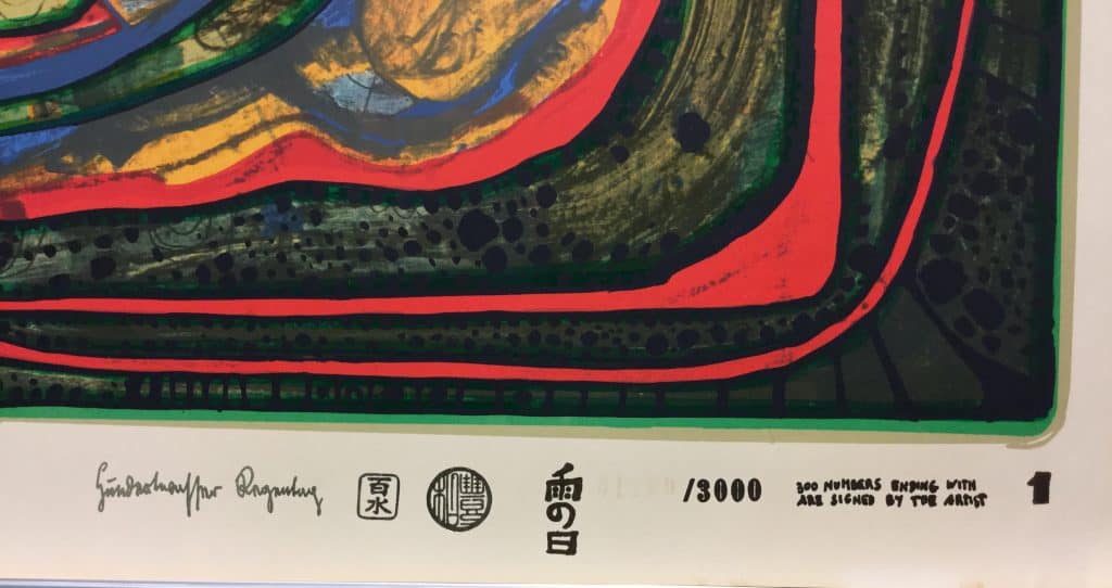 Hundertwasser sérigraphie Regentag portfolio Gravure sur bois, lithographiee estampe