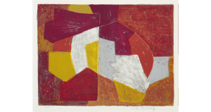 Composition carmin, brune, jaune et grise, lithographie, 1956. 50×66 cm, éd. de 125