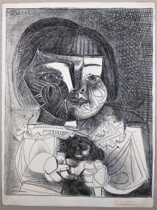Paloma et sa Poupée sur Fond Noir, lithographie, 1952