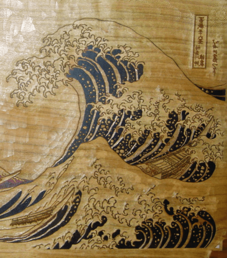 Grande Vague d'Hokusai, détail du bois gravé