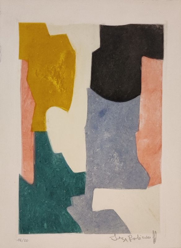 SERGE POLIAKOFF "Composition verte, bleue, rose et jaune XXV" Eau-forte et aquatinte, 1964 Tirage : 19/20